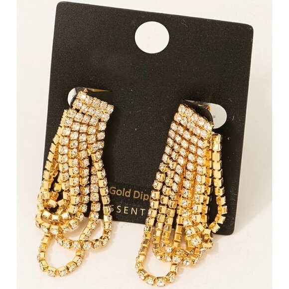 GOLD DIPPED RHINESTONE CHAIN DANGLE MESH EARRINGS - Picture 1 of 1